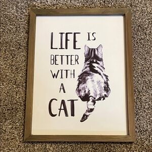 Framed Cat Art Print - Black and White